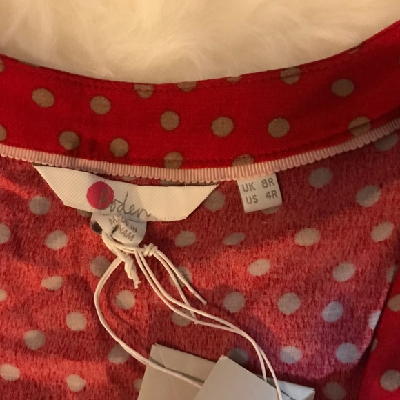 BODEN Elsie Button Spot Red Poinsettia Midi Dress - Picture 6 of 8